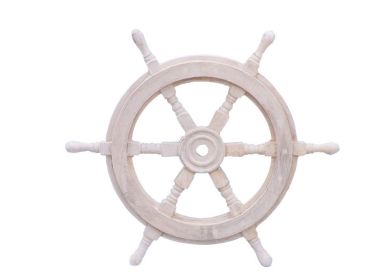 Classic Wooden Whitewashed Decorative Ship Steering Wheel 18""