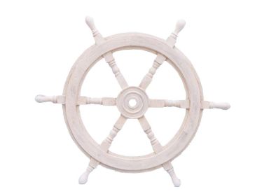 Classic Wooden Whitewashed Decorative Ship Steering Wheel 24""