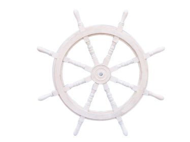 Classic Wooden Whitewashed Decorative Ship Steering Wheel 36""