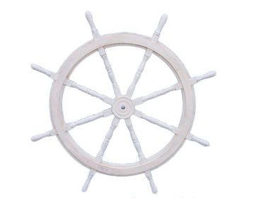 Classic Wooden Whitewashed Decorative Ship Steering Wheel 48""