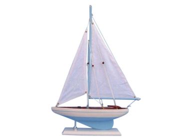 Wooden Light Blue Pacific Sailer Model Sailboat Decoration 17""