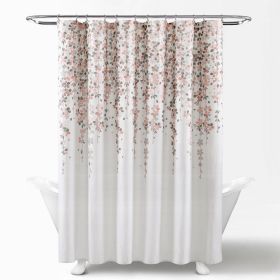 72-inch Off-White Beige Peach Pink Grey Floral Vines Flowers Shower Curtain