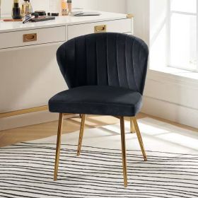 Black Velvet Upholstered Wingback Accent Side Chair w/ Gold Metal Legs