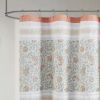 72 x 72-inch Cotton Shower Curtain with Coral Orange Blue White Paisley Pattern