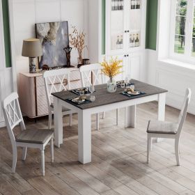 Dark Grey Wood Top 47-inch Kitchen Dining Table or Computer Desk with White Legs