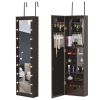 Dark Brown Door/Wall Mounted Jewelry Armoire Cabinet with Mirror and LED Lights