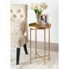 Classic Gold Finish Metal Round End Table Nightstand with Removable Tray Top