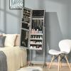 2-in-1 Jewelry Storage Cabinet Full Length Mirror in Gray Wood Finish