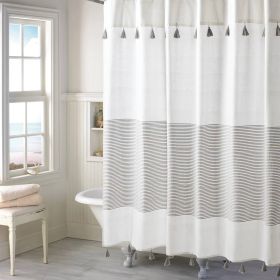 72-inch Grey and White Stripes Cotton Shower Curtain with Tassels