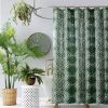 72 x 72 inch Cotton Poly Shower Curtain with Green White Geometric Motif Pattern