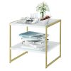 Industrial Modern Gold Metal White Wood Top Nightstand End Table with Shelf