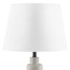 Small Grey Desk Light Table Lamp with White Fabric Shade for Bedside Nightstand