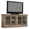 Salt Oak Wood Finish TV Stand with Tempered Glass Doors - Fits up to 80-inch TV