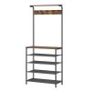 Modern Industrial Style Hall Tree Coat Rack Entryway Shoe Rack with 4 Shelves