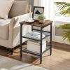 Modern Industrial End Table Nightstand Black Metal Brown Wood Top Side Table