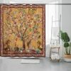 72-inch Brown Red Orange Green Floral Tree Birds Plants Flowers Shower Curtain