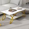 Modern White Faux Marble 2 Tier Coffee Table with Gold Finish Metal Curved Legs