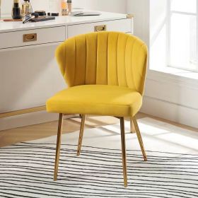 Mustard Yellow Velvet Upholstered Wingback Accent Side Chair w/ Gold Metal Legs