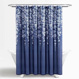 72-inch Navy Light Blue White Floral Vines and Flowers Shower Curtain