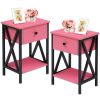 Set of 2 - 1-Drawer Nightstand Bedside Table in Pink and Black