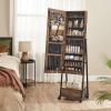 Modern Industrial Metal Wood Jewelry Armoire Cabinet Organizer Mirror on Wheels