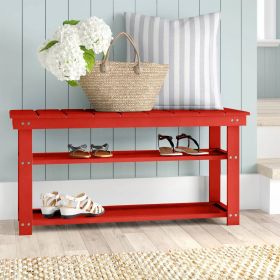 Red Wooden 2-Shelf Shoe Rack Storage Bench for Entryway or Closet