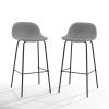 Set of 2 - Modern Low Back Barstool with Black Metal Frame and Grey Linen Seat