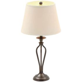 Traditional Bronze Metal Finish Table Lamp with Beige Linen Shade