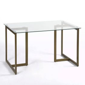 Modern 47-inch x 31-inch Tempered Glass Top Dining Table with Gold Metal Frame