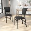 Set of 2 - Modern Black Metal Folding Dining Chairs with PU Leather Seat Cushion