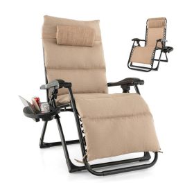 Tan Zero Gravity Adjustable Lounge Chair Removable Cushion Cup Holder Tray