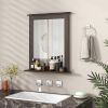 27-in x 22.5-in Bathroom Wall Mirror with Shelf in Dark Brown Wood Finish