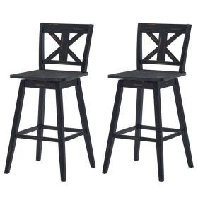 Set of 2 Black Wood 29-in Modern Kitchen Dining Farmhouse Swivel Seat Barstools