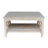 Square Unfinished Solid Wood Coffee Table with Bottom Shelf