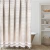 72-inch Beige White Stripe Cotton Shower Curtain with Boho Farmhouse Tassels