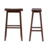 Set of 2 Farmhouse Bar Height Saddle Seat Barstools in Brown Walnut Wood Finish