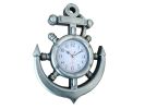 Silver Ship Wheel and Anchor Wall Clock 15""