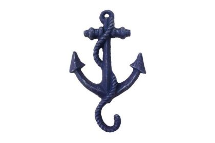 Rustic Dark Blue Cast Iron Anchor Hook 5""