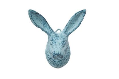 Rustic Dark Blue Whitewashed Cast Iron Decorative Rabbit Hook 5""