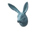 Rustic Dark Blue Whitewashed Cast Iron Decorative Rabbit Hook 5""