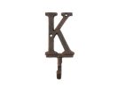 Rustic Copper Cast Iron Letter K Alphabet Wall Hook 6""