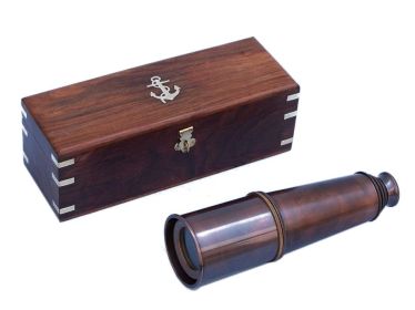 Deluxe Class Admiral's Antique Copper Spyglass Telescope 27"" with Rosewood Box