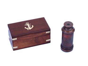 Deluxe Class Scout's Antique Copper Spyglass Telescope 7"" with Rosewood Box