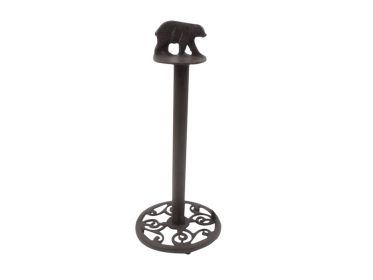 Cast Iron Black Bear Bathroom Extra Toilet Paper Stand 16""