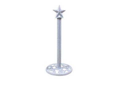 Whitewashed Cast Iron Texas Star Bathroom Extra Toilet Paper Stand 16""