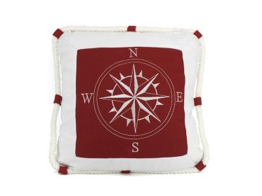 Red Compass With Nautical Rope Decorative Throw Pillow 16""