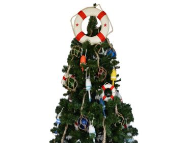 White Lifering with Red Bands Christmas Tree Topper Decoration