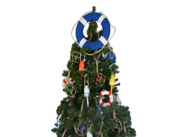 Vibrant Blue Lifering with White Bands Christmas Tree Topper Decoration