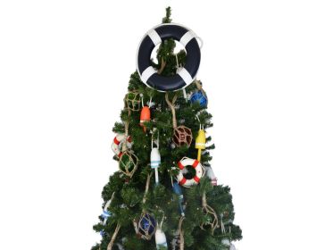 Dark Blue Lifering with White Bands Christmas Tree Topper Decoration