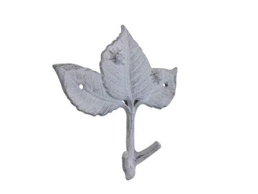 Whitewashed Cast Iron Birch Tree Leaves Decorative Metal Tree Branch Hooks 6.5""